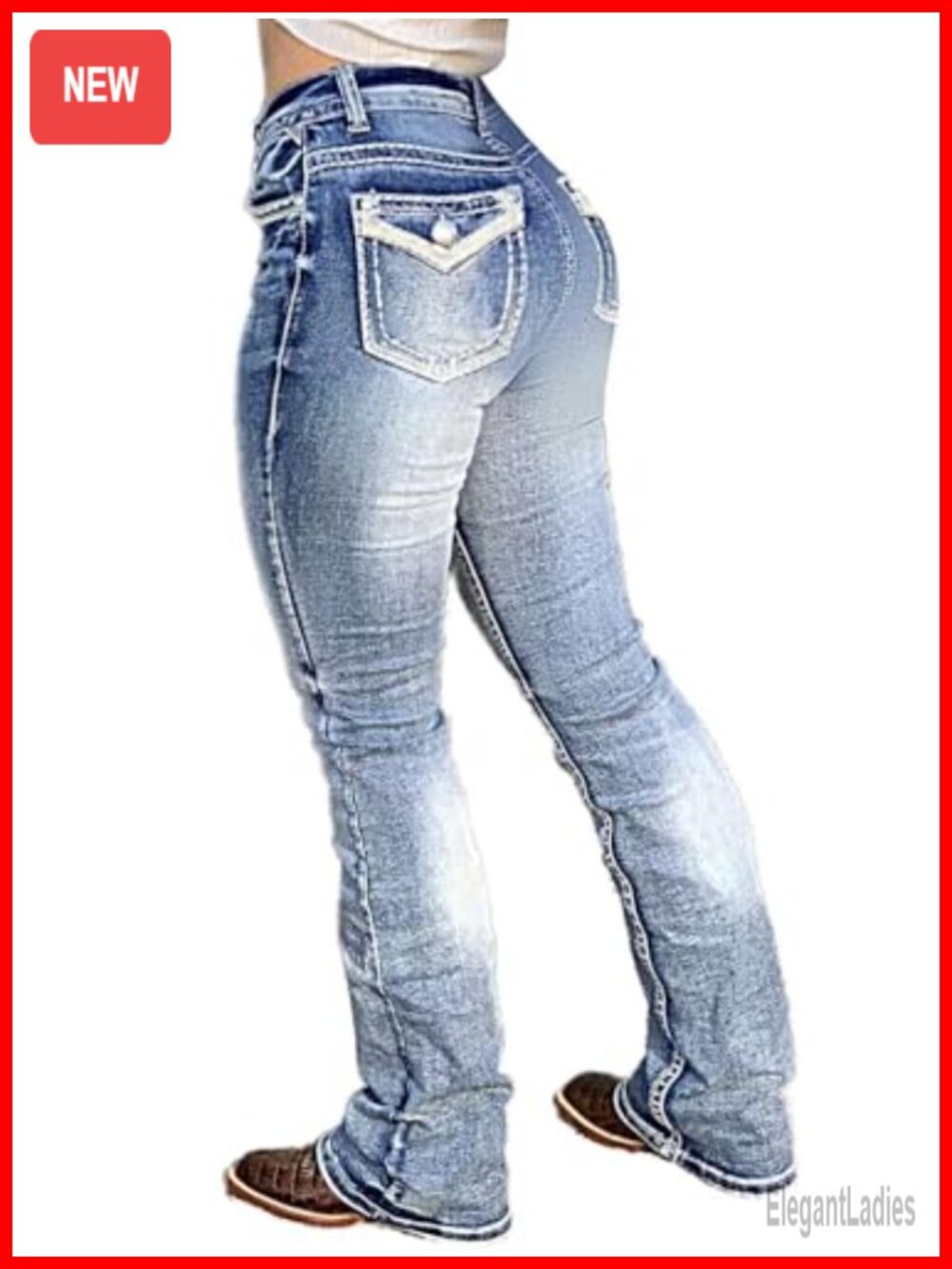 Bootcut Stretch Jeans Women Butt Lifting Tummy Control Mid-Rise